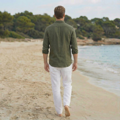 Neutral Green Relaxed Fit Linen Shirt
