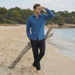 Turquoise Blue Relaxed Fit Linen Shirt