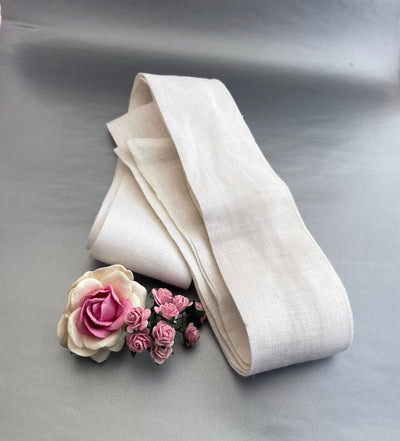 Handmade Maternity Linen Belt: cream linen belt folded with a rose and small flowers