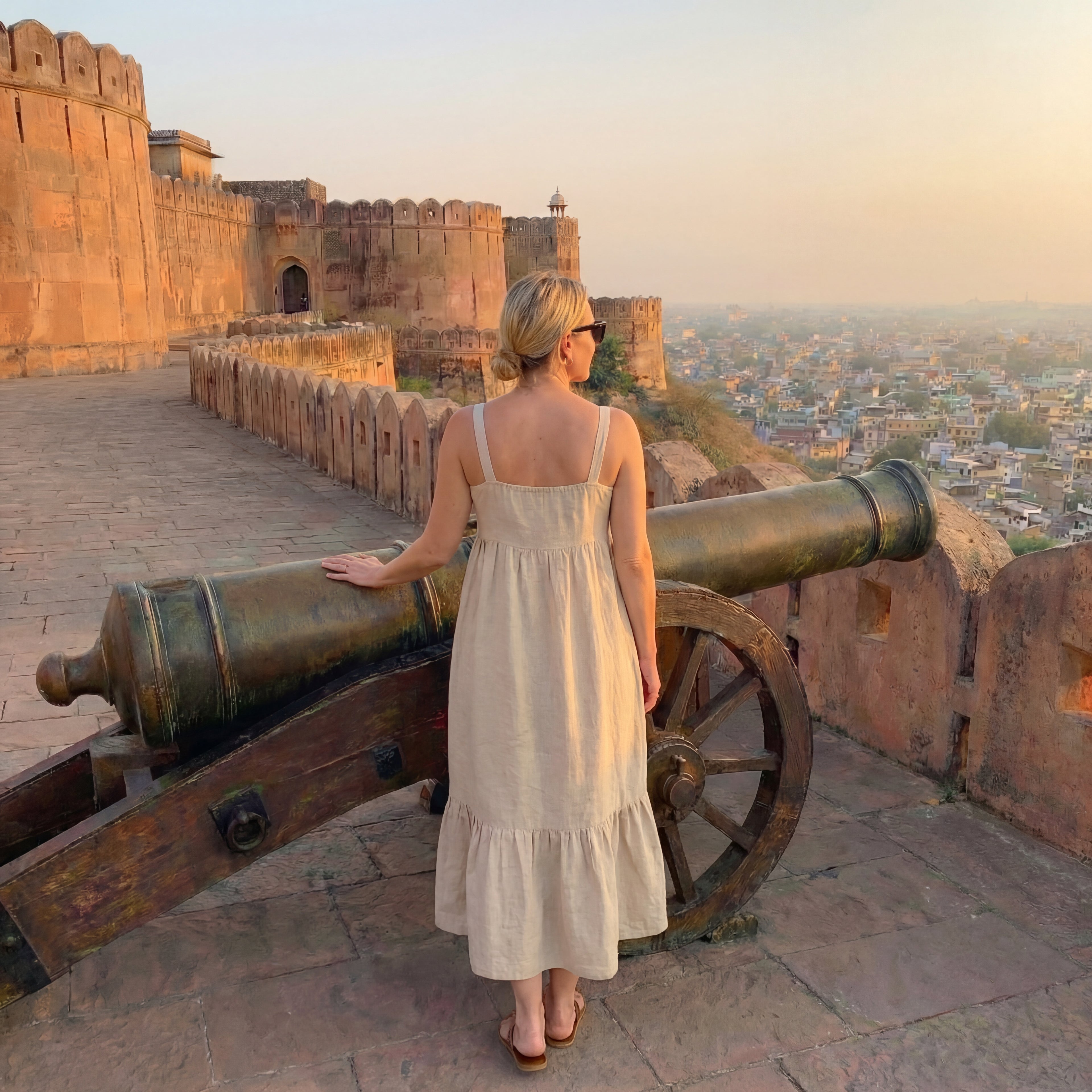 Natural Linen Strap Midi Dress