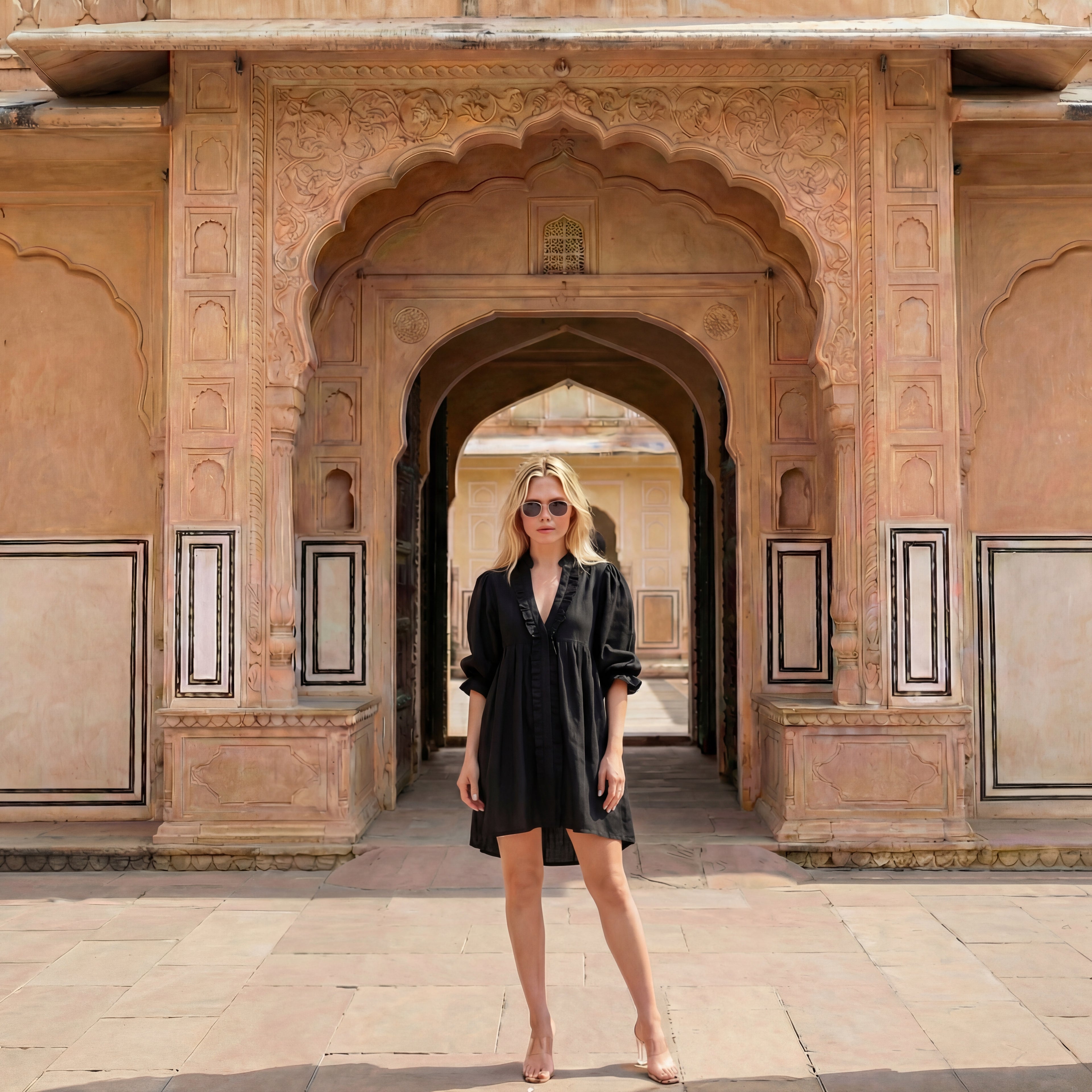 Black Statement Linen Shirt Dress