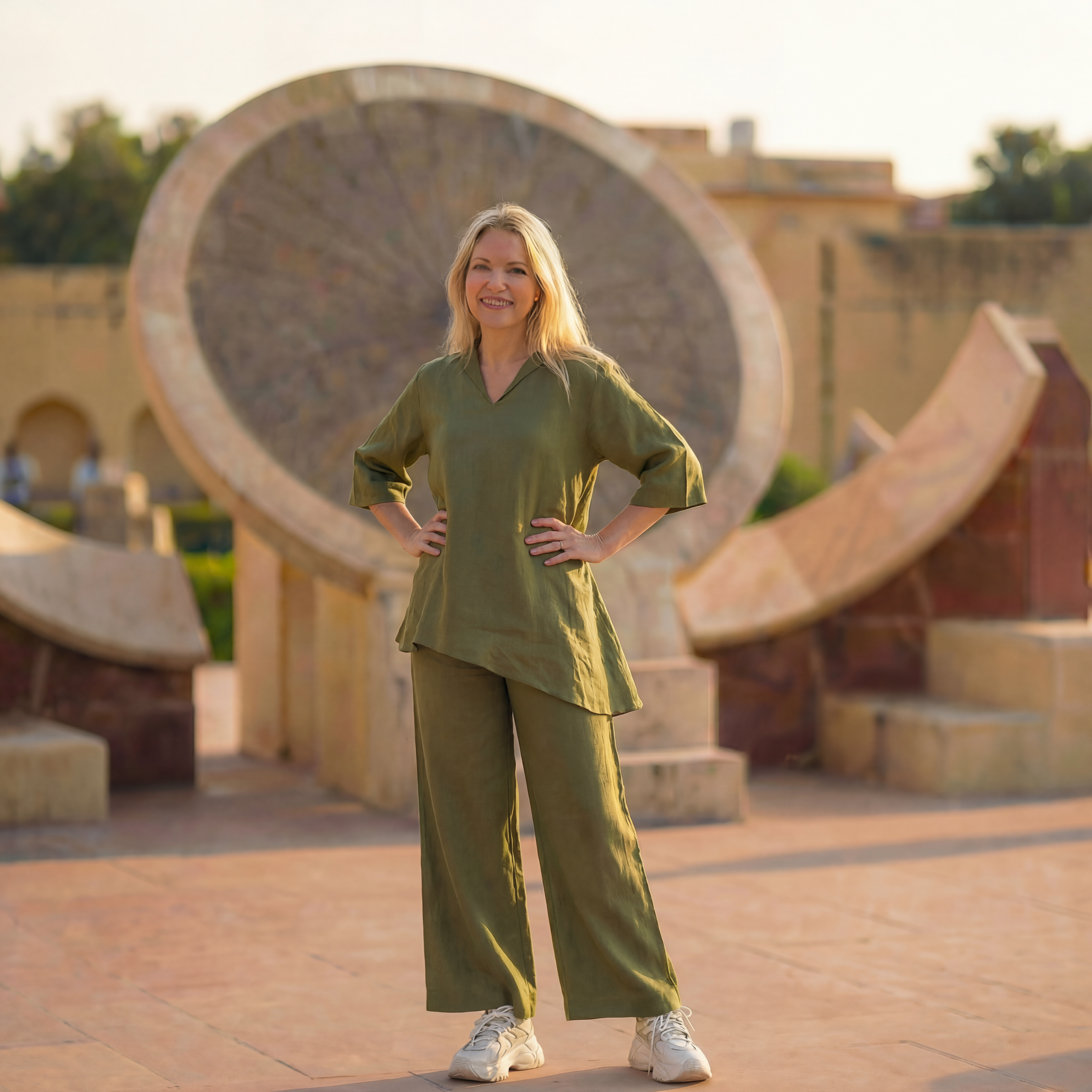 Moss Green Linen Asymmetric Top