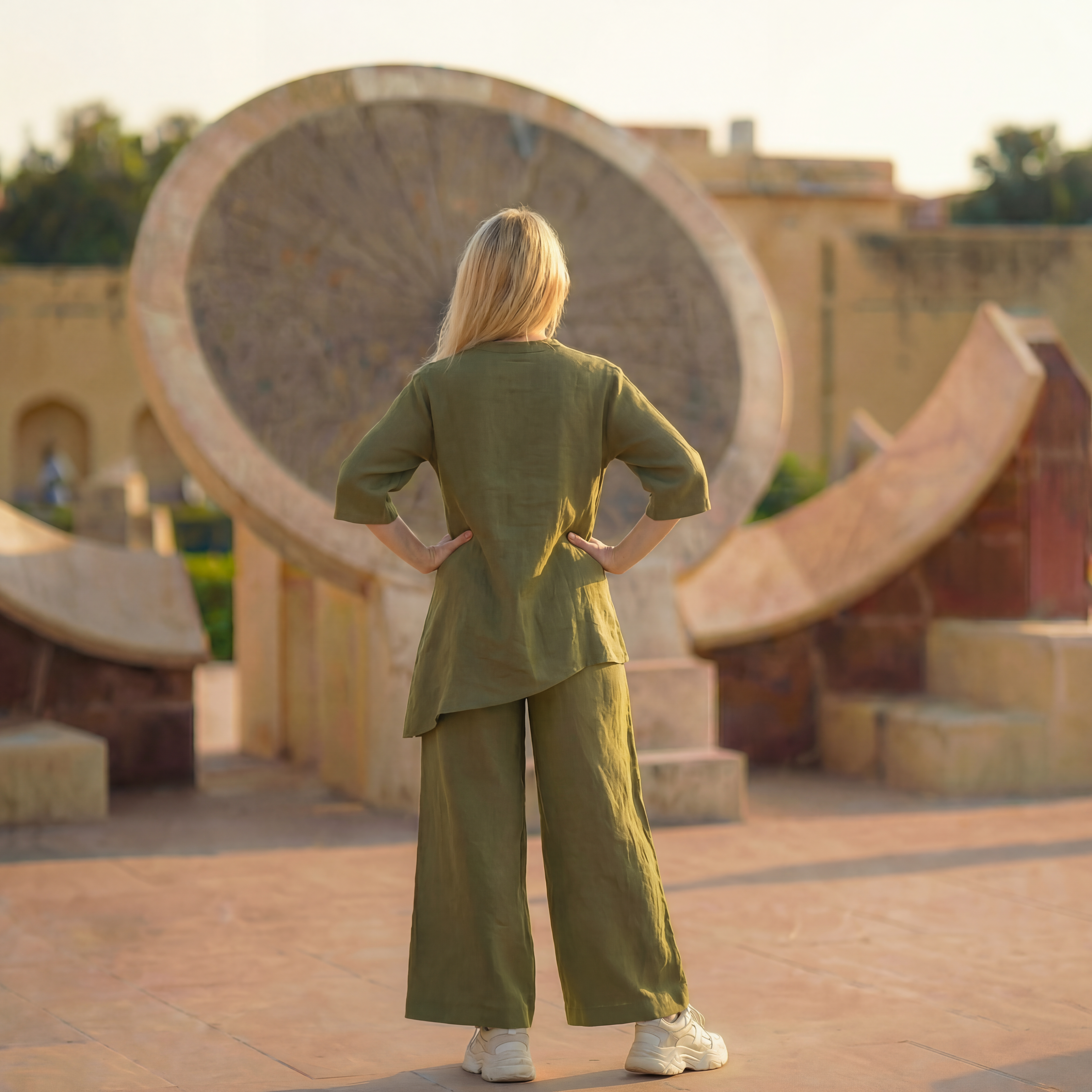 Moss Green Linen Asymmetric Top