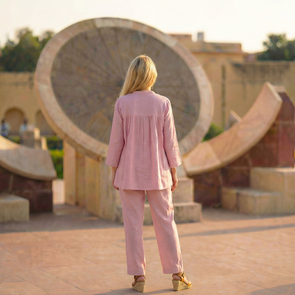 Dusty Rose Linen Straight Pants