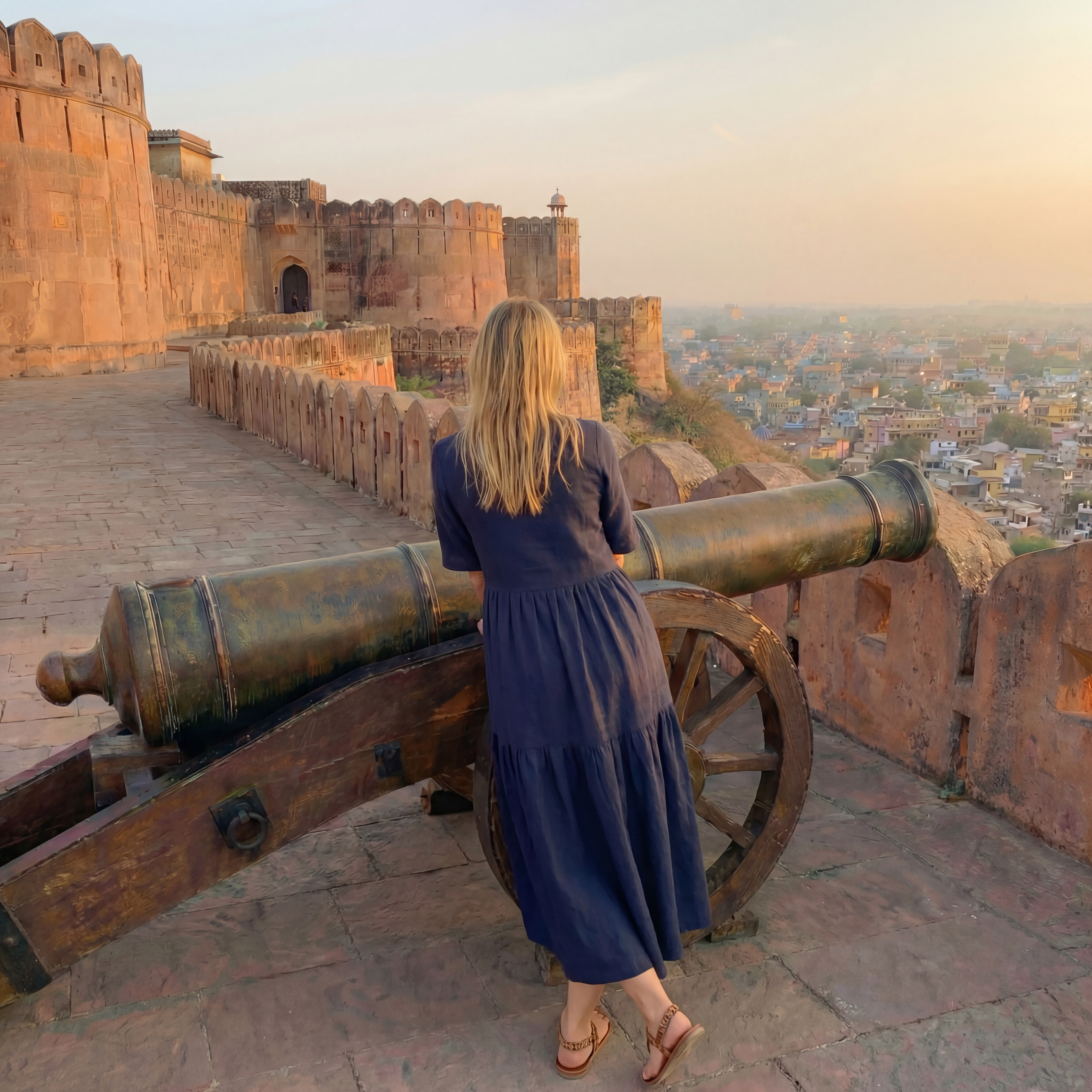 Navy Tiered Linen Midi Dress