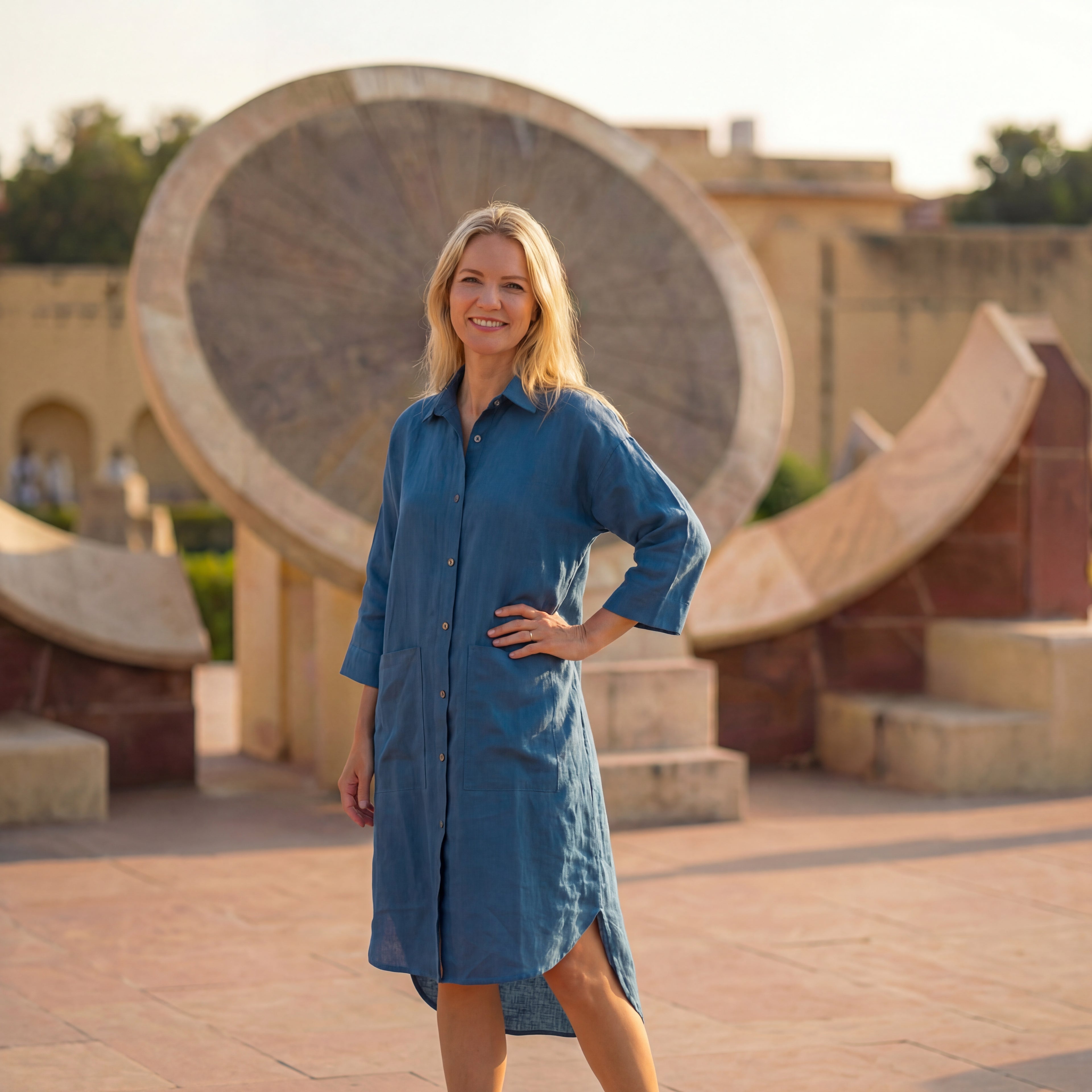 Turquoise Blue Linen Shirt Dress