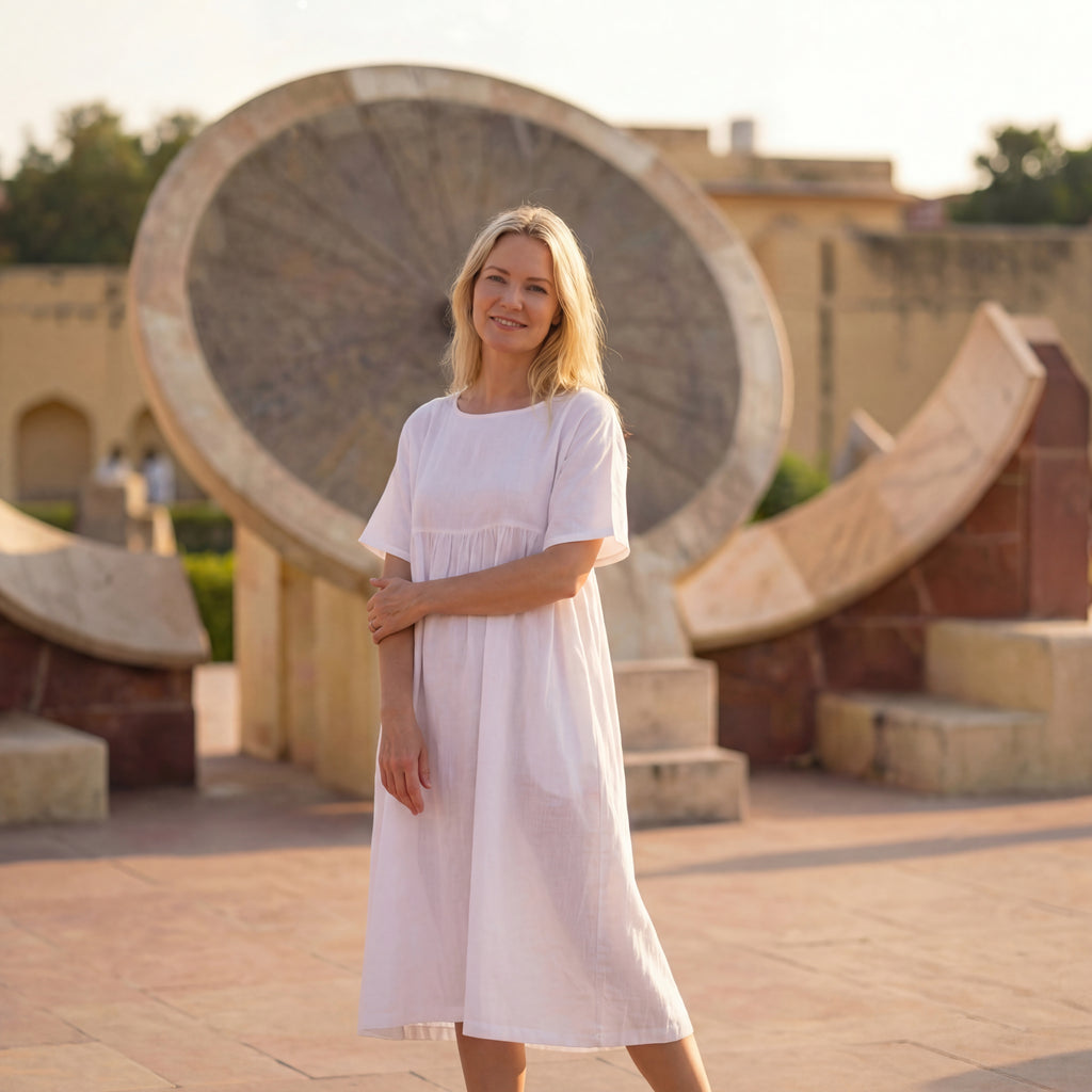 White Linen Relaxed Midi Dress