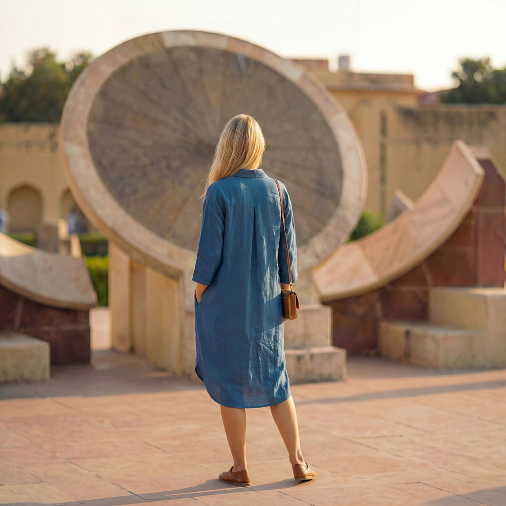 Turquoise Blue Linen Shirt Dress