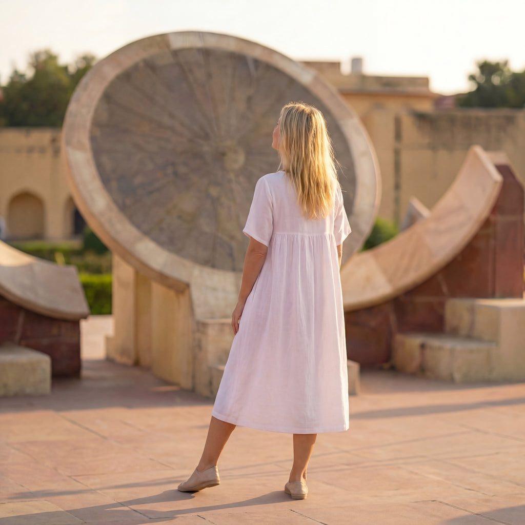 White Linen Relaxed Midi Dress