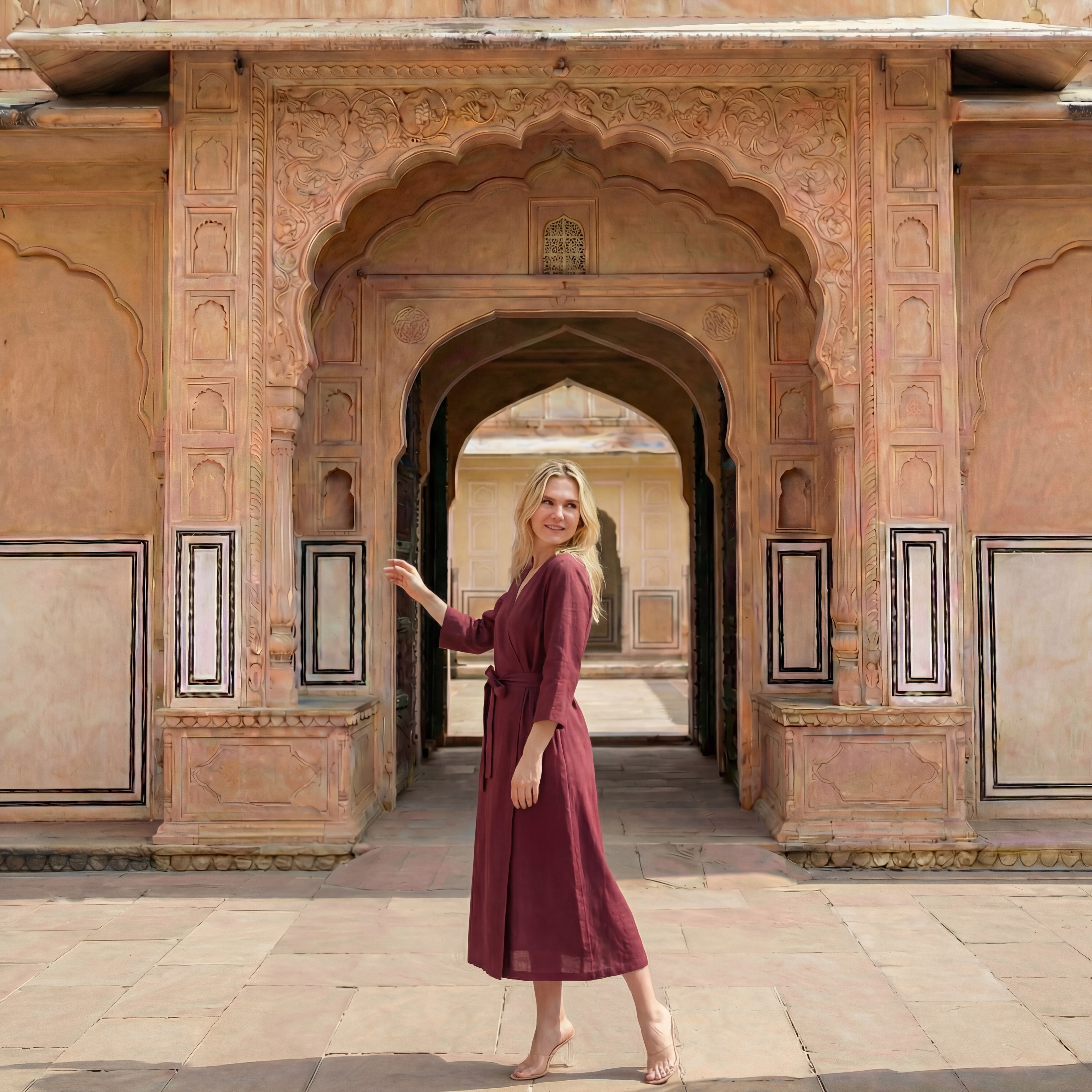 Garnet Wrap Linen Midi Dress