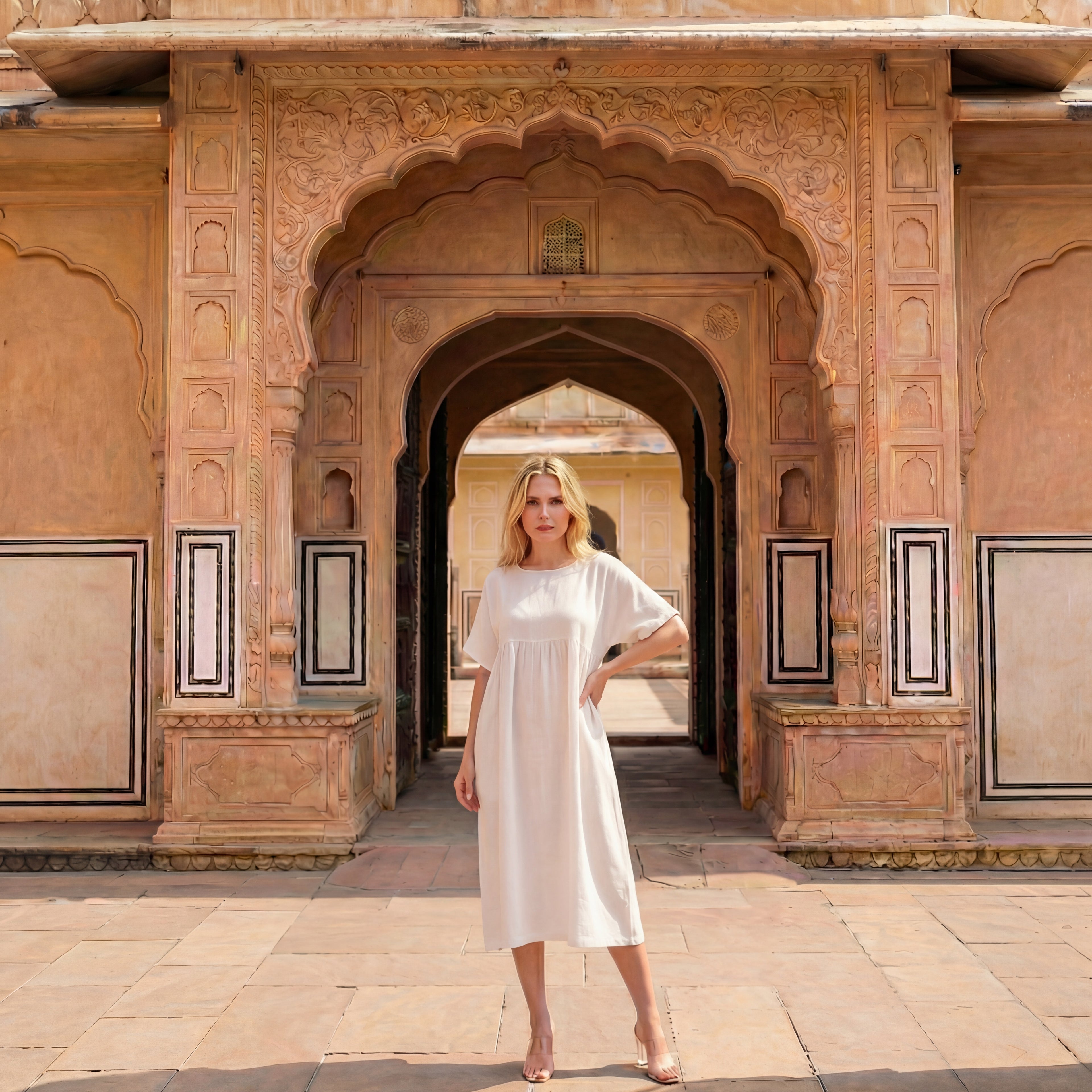 White Ease Linen Midi Dress