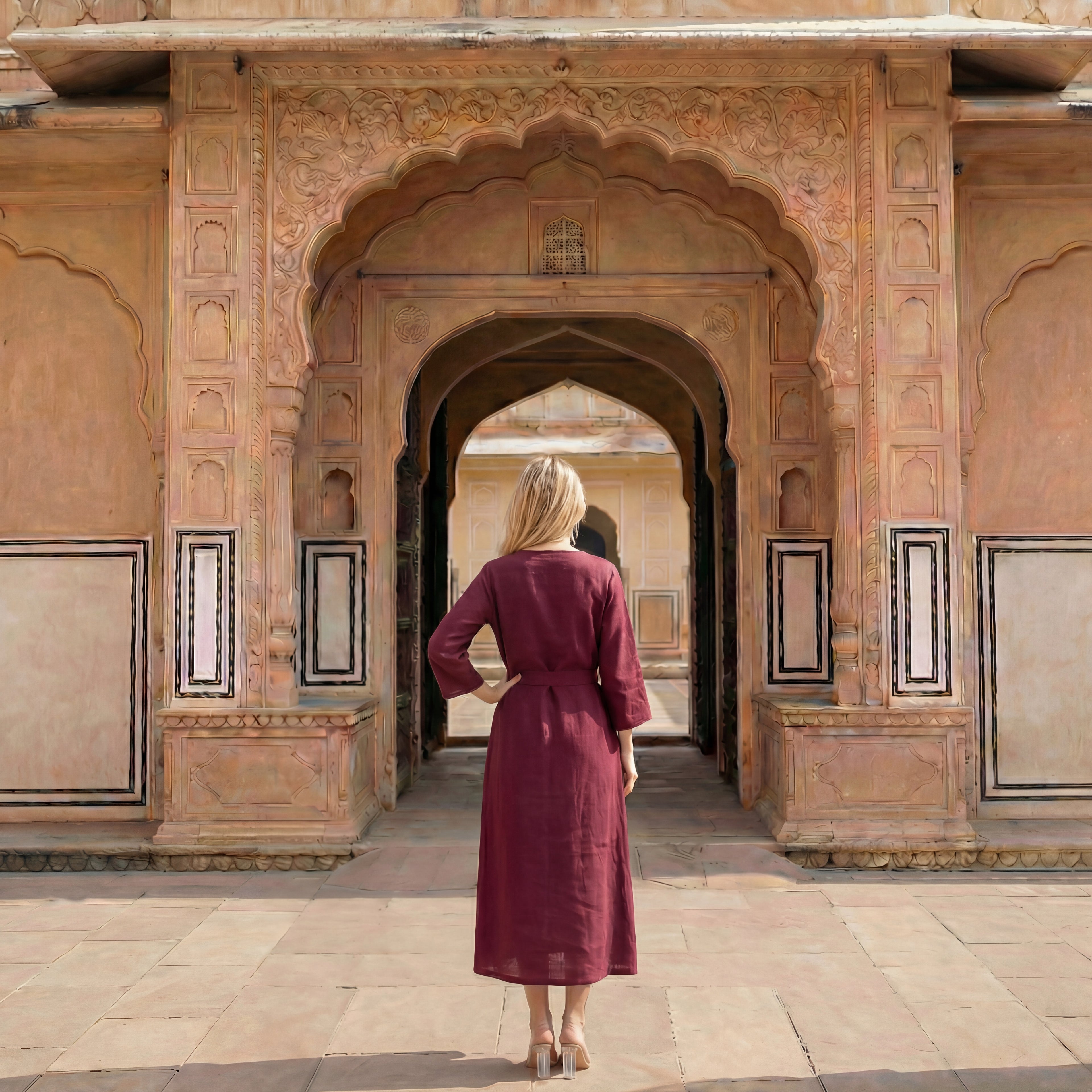 Garnet Wrap Linen Midi Dress