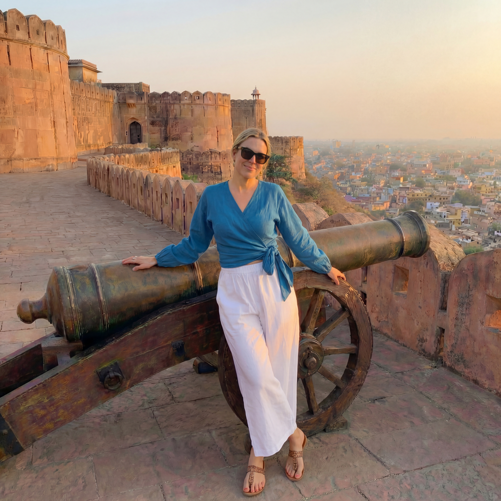 Turquoise Wrap Pure Linen Top