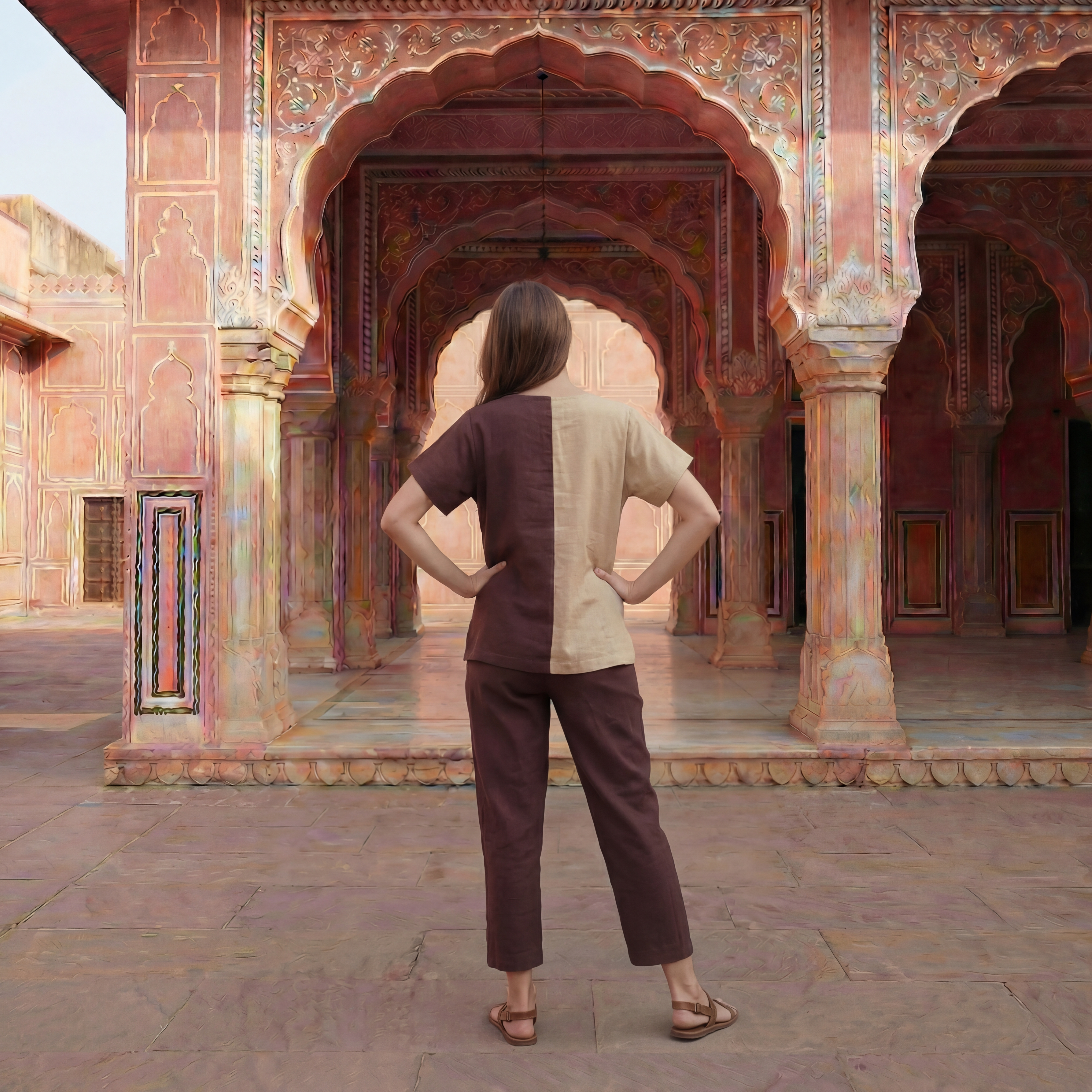 Earthline Contrast Linen Top