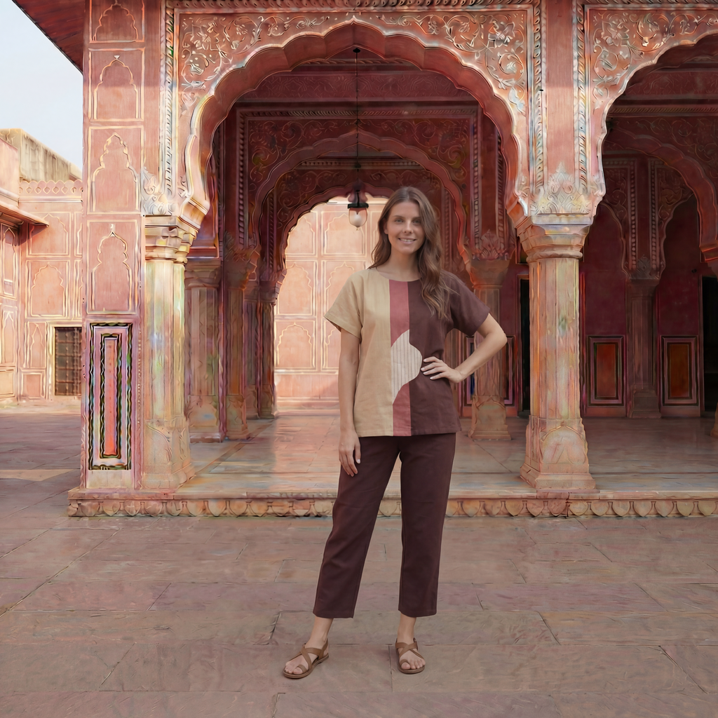 Earthline Contrast Linen Top