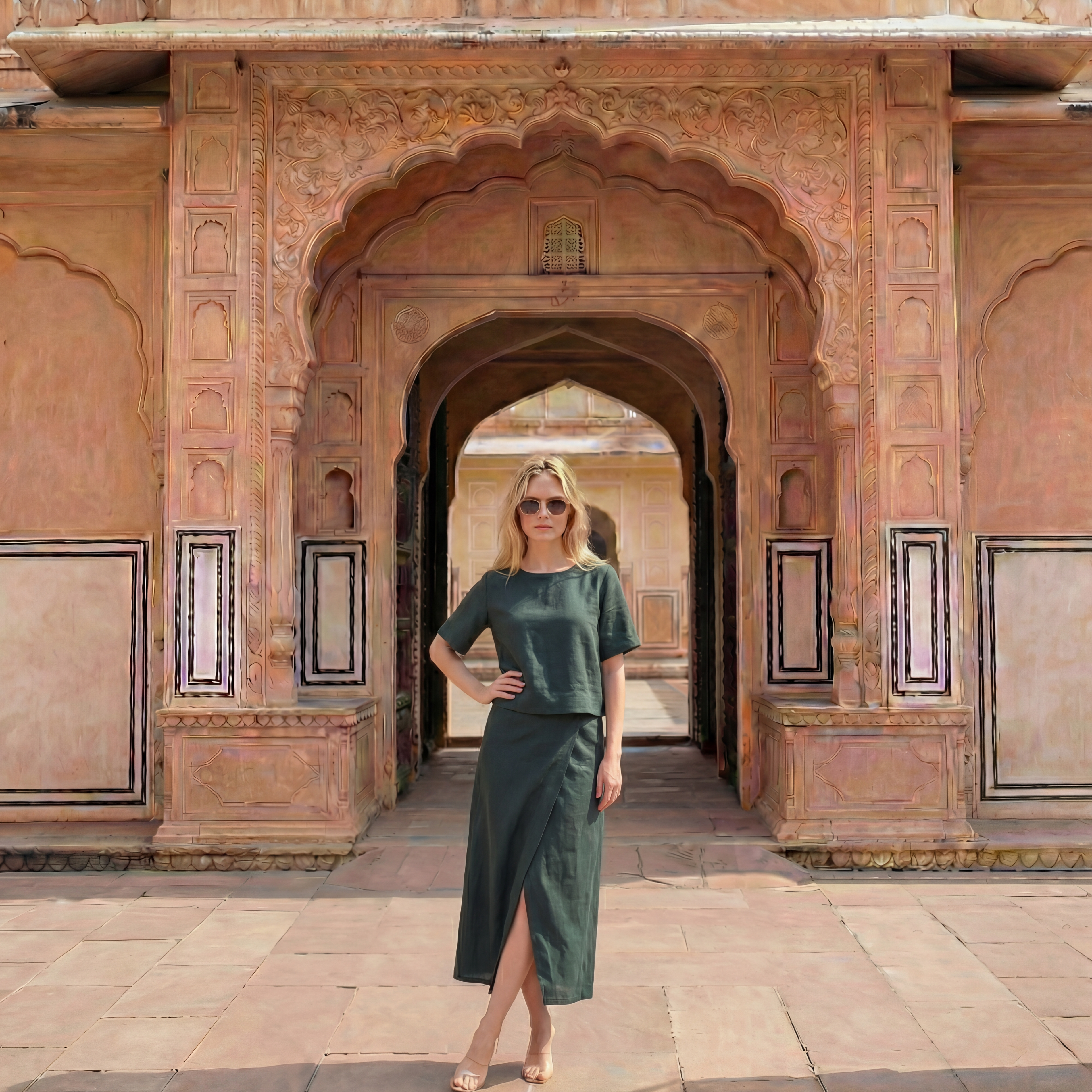 Moss Green Linen Structured Top