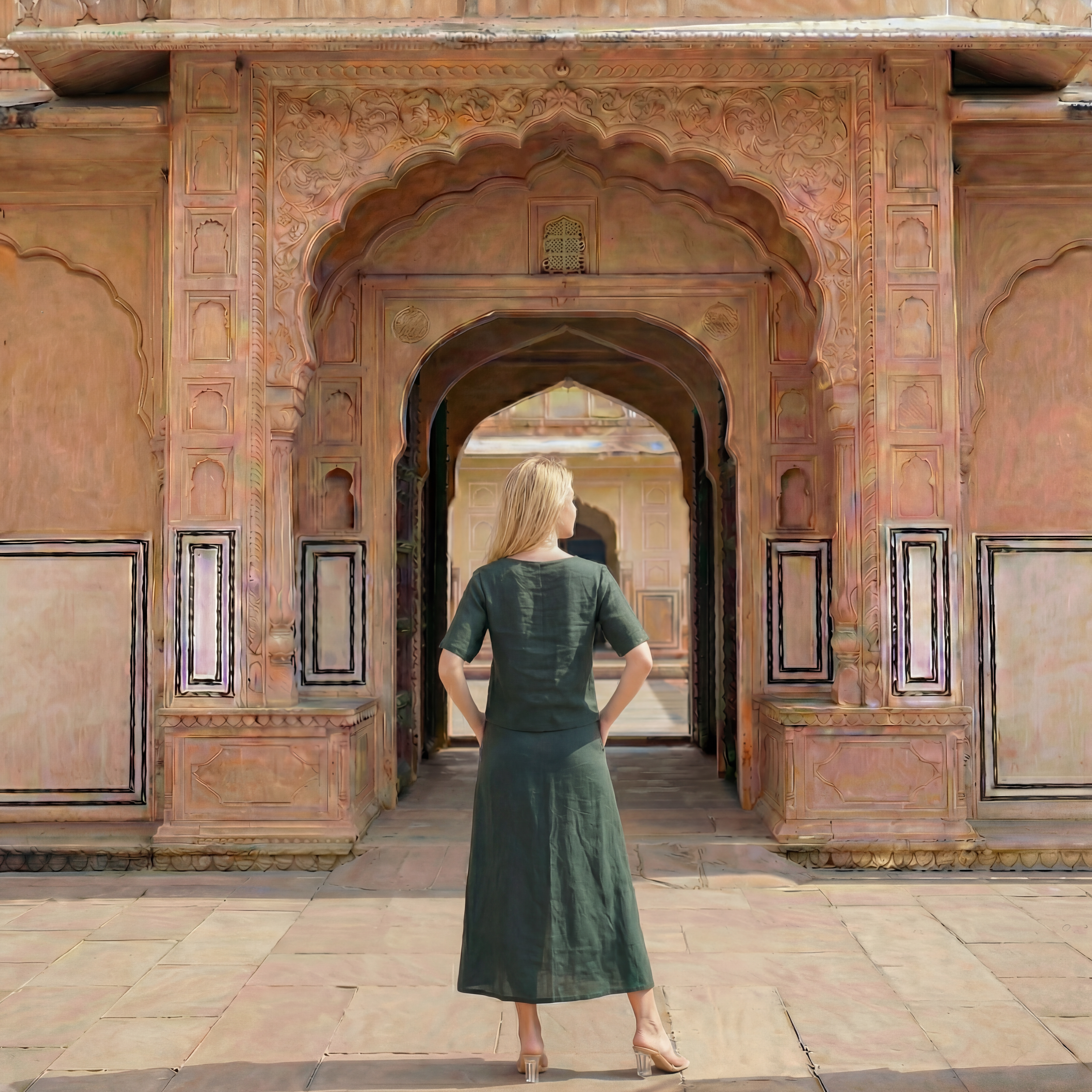 Moss Green Linen Structured Top