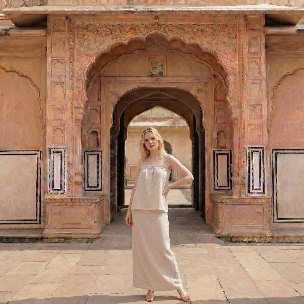 Natural Linen Straight Strap Top