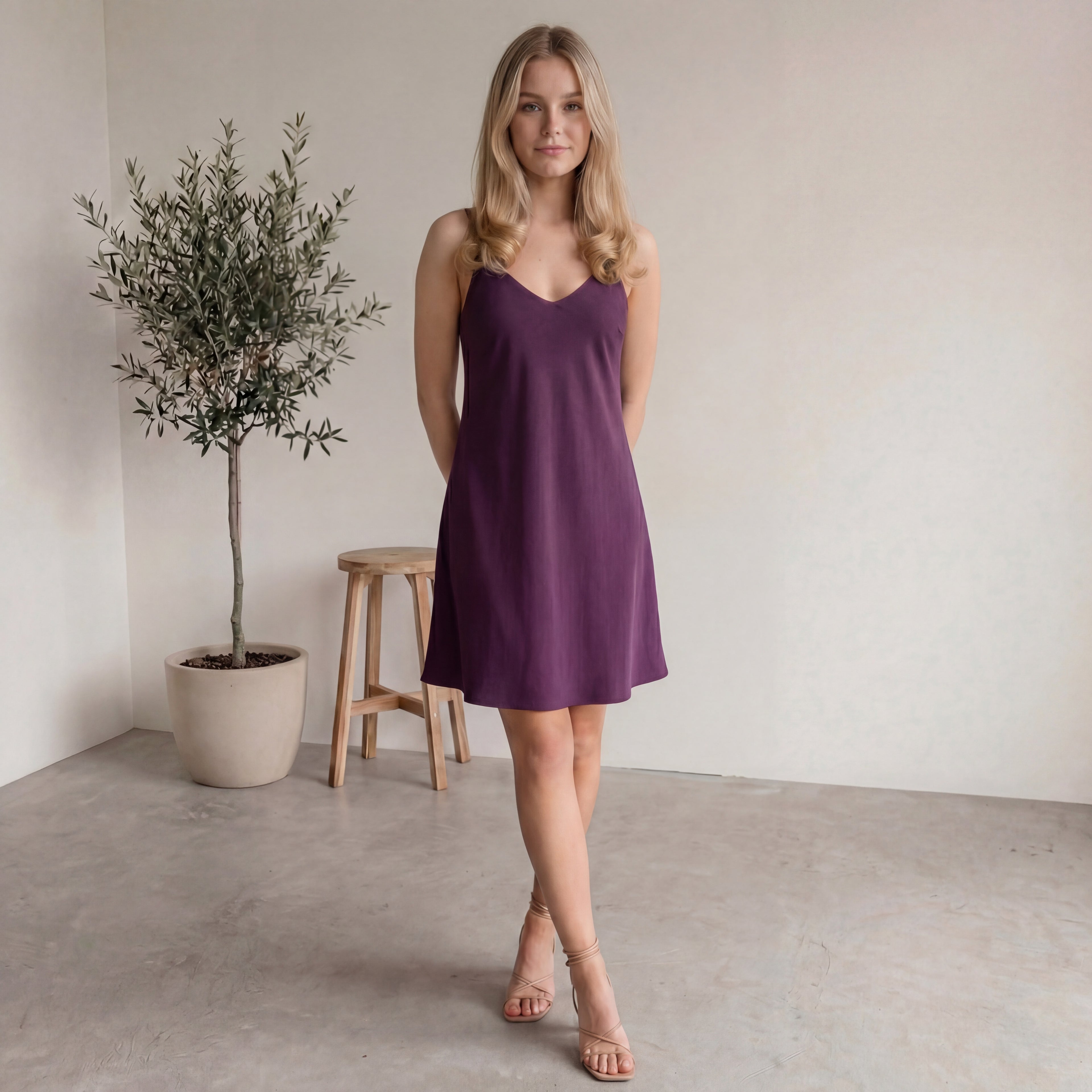 Wine Minimal Slip Mini Dress
