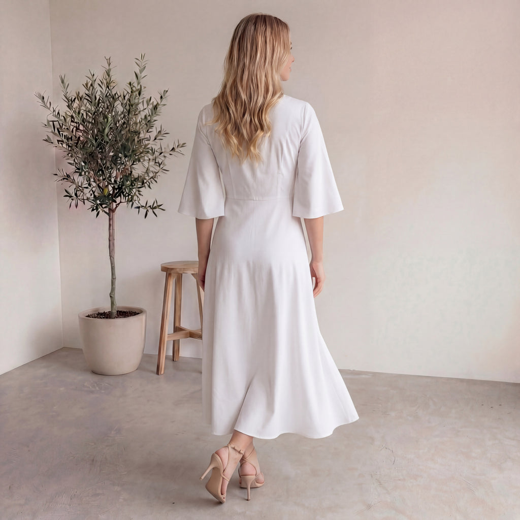 White Satin Wrap Midi Dress