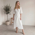 White Satin Wrap Midi Dress