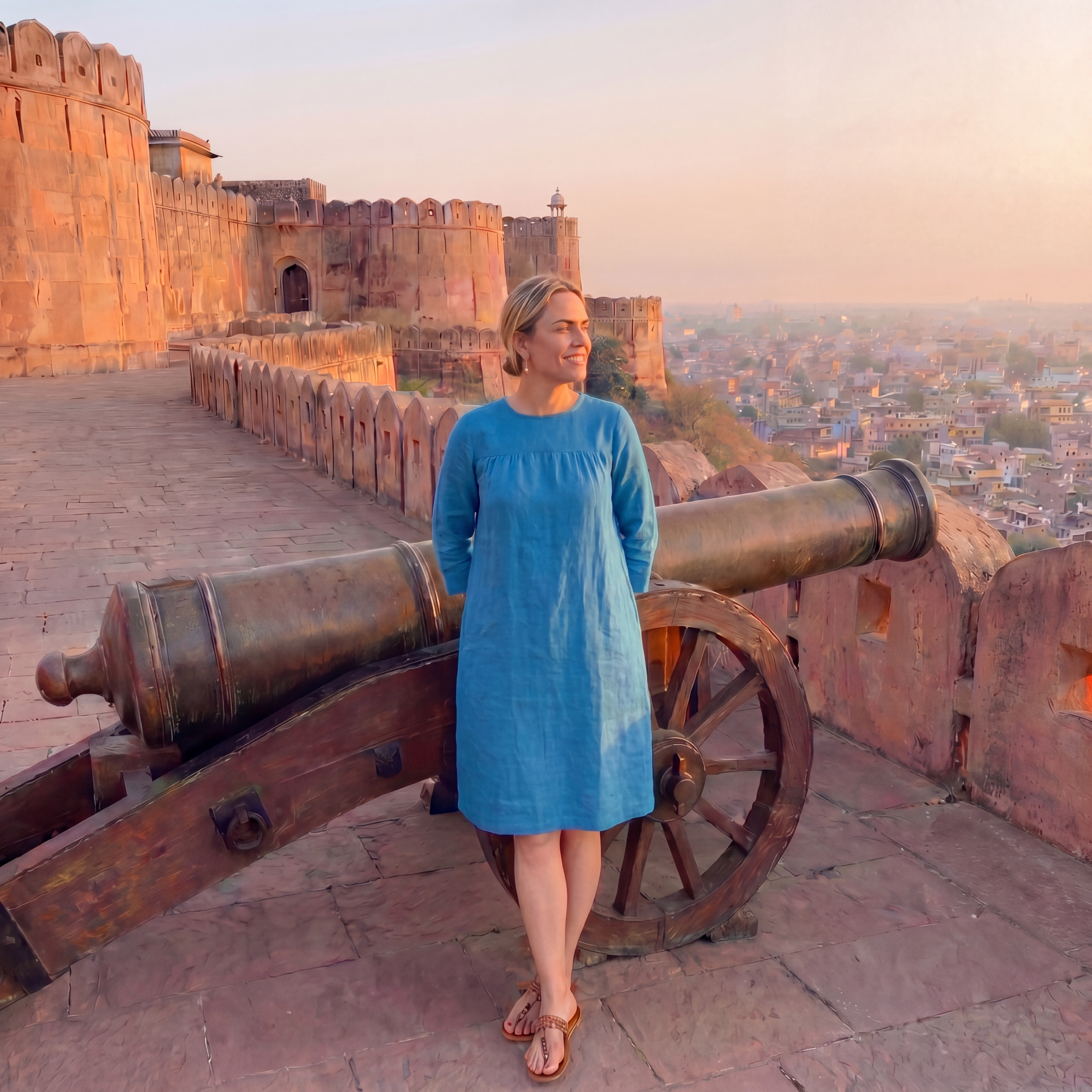 Turquoise Linen Shift Dress