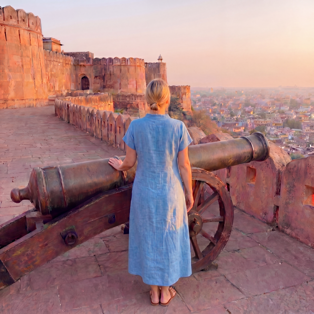 Sky Blue Linen Asymmetric Collar Dress