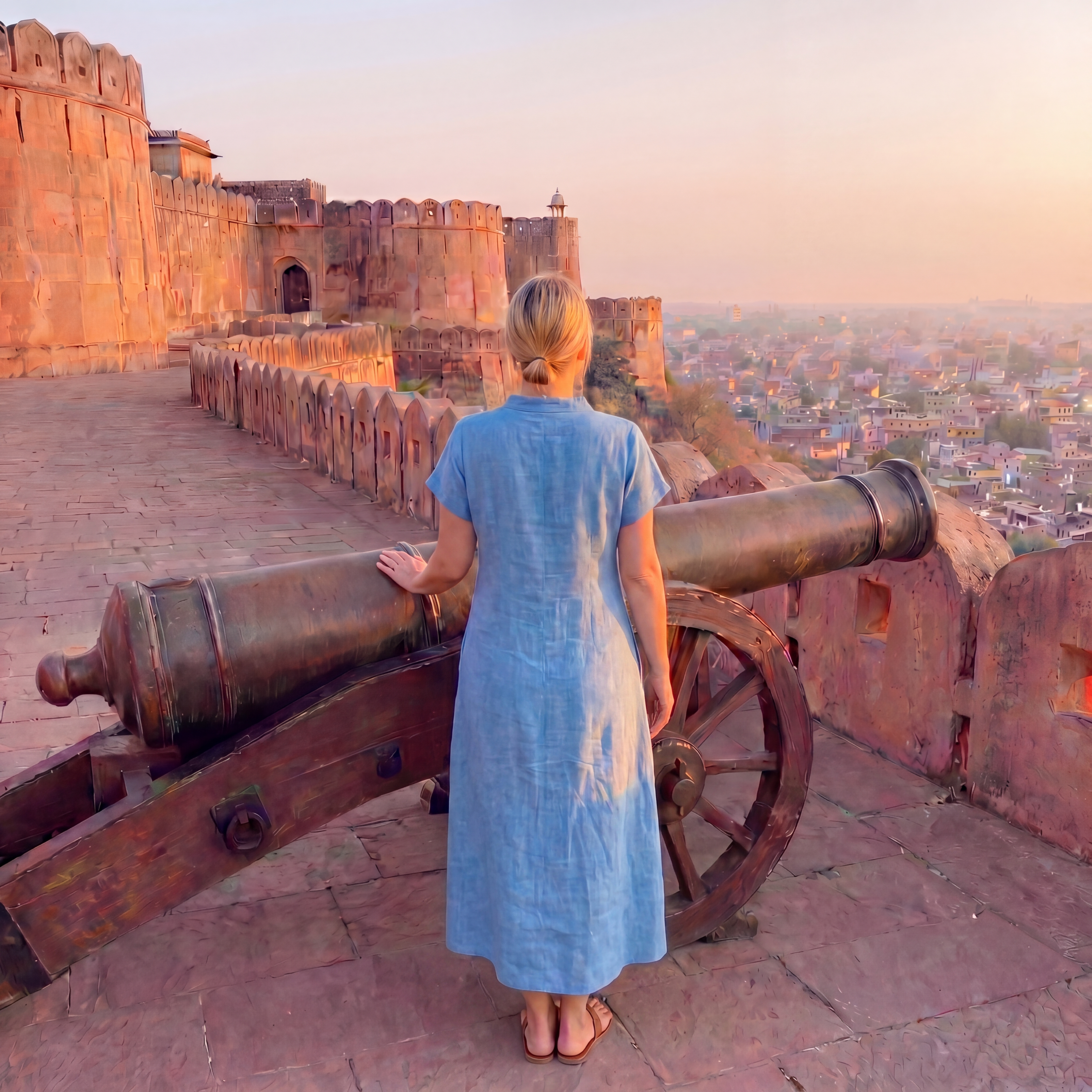 Sky Blue Linen Asymmetric Collar Dress