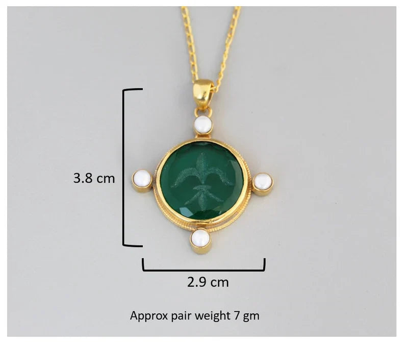 Olive Green Intaglio Necklace, Victorian Pendant, Unique jewelry