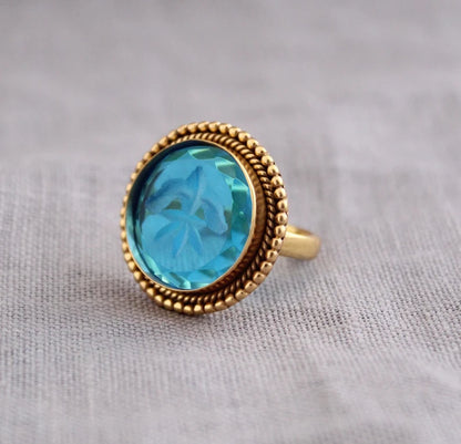 Intaglio Topaz Blue Ring, Blue Gemstone Ring