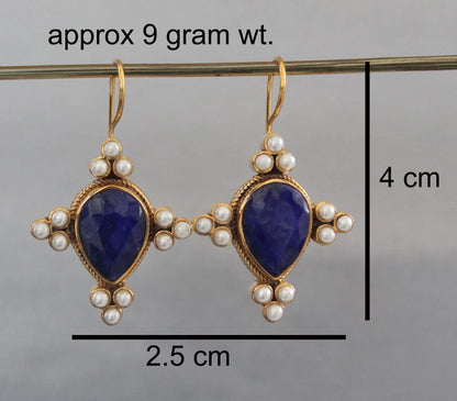 Blue Sapphire Earrings, Edwardian Pearl Jewelry