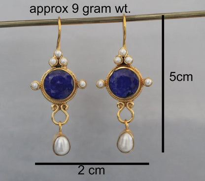 Blue Sapphire Earrings, Vintage Victorian Earrings, Edwardian Pearl Earring