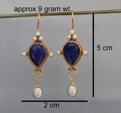 Blue Earrings, Sapphire Vintage Earrings, Edwardian Pearl Earring