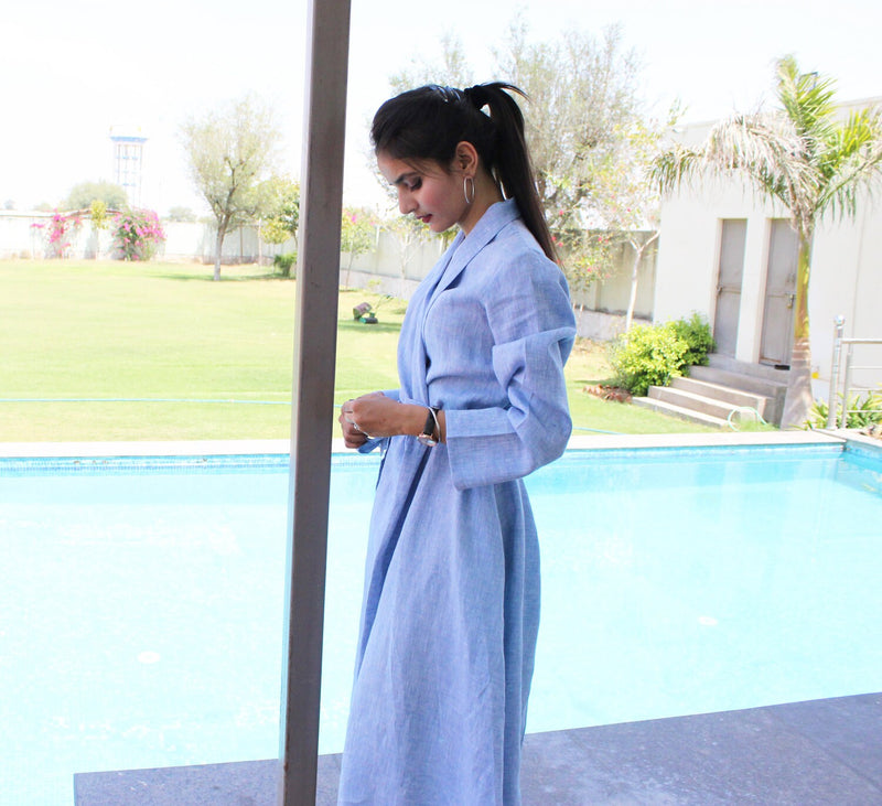 Long Sleeve Linen Wrap Dress, All-Season Kimono Jacket, Linen Maxi Dresses, Handmade Linen Dress