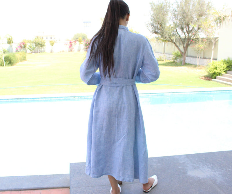 Long Sleeve Linen Wrap Dress, All-Season Kimono Jacket, Linen Maxi Dresses, Handmade Linen Dress