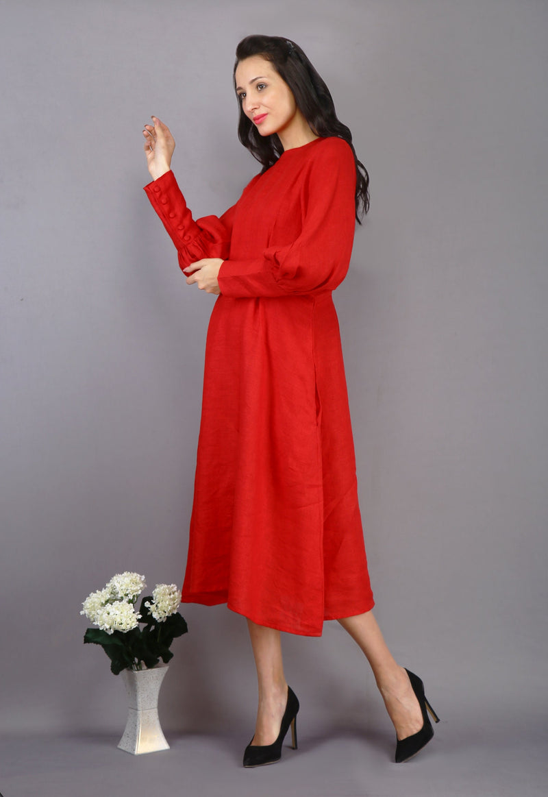 Red Linen Maxi Dress, Long Sleeve, photo 4