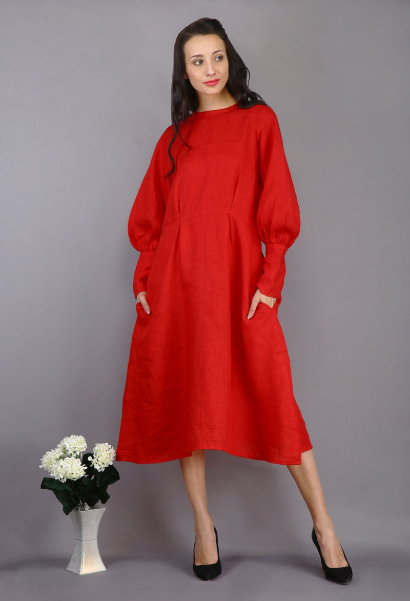 Red Linen Maxi Dress, Long Sleeve, photo 3