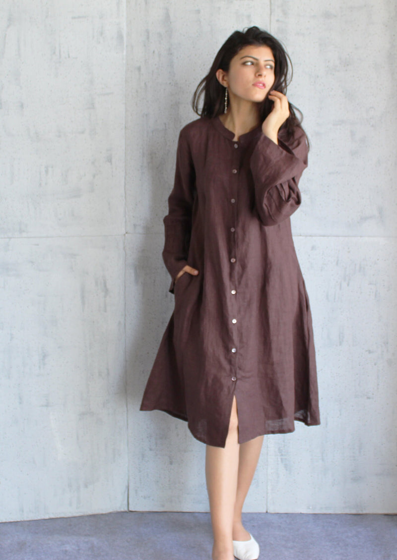 Brown Linen Kimono Jacket, Womens Long Sleeve Open Front Cardigan, Lightweight Layering Linen Coat, linen fall cardigan, linen lounge jacket