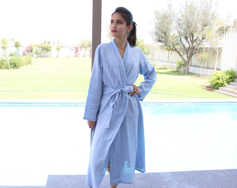 Long Sleeve Linen Wrap Dress, All-Season Kimono Jacket, Linen Maxi Dresses, Handmade Linen Dress
