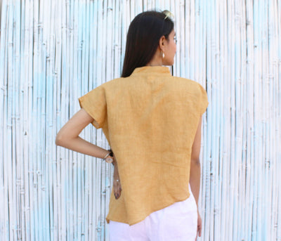 Asymmetrical Cowl Neck Linen Top, photo 3