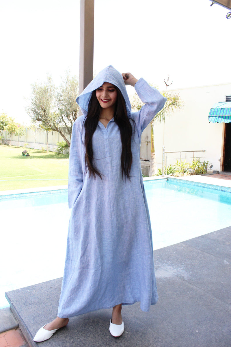 Blue Hooded Linen Maxi Dress, photo 3