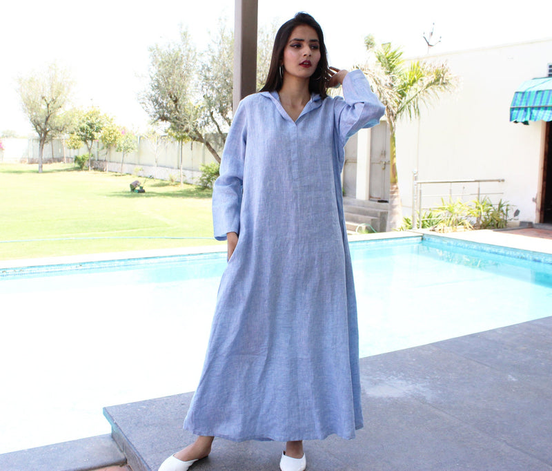 Blue Hooded Linen Maxi Dress, photo 4