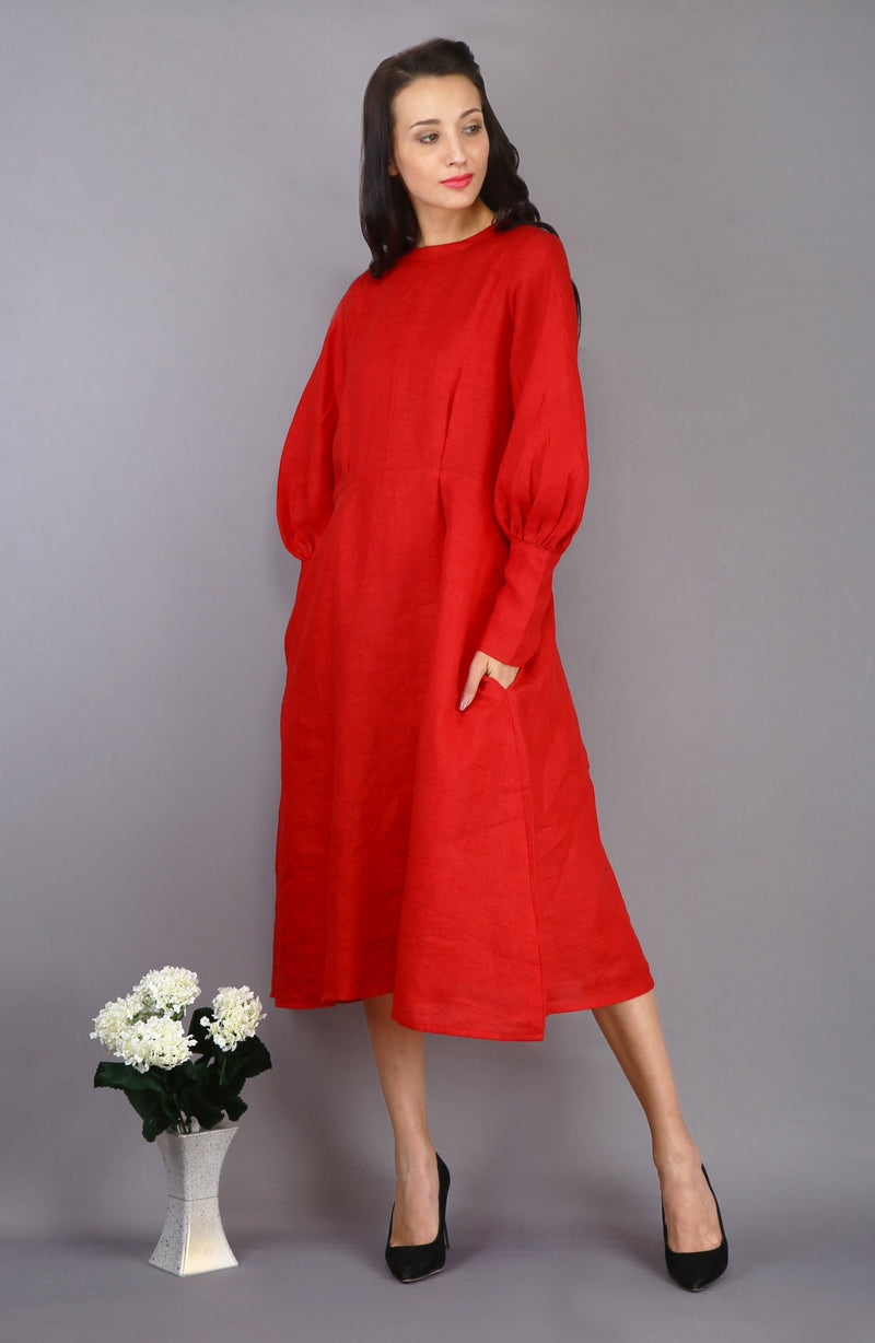 Red Linen Maxi Dress, Long Sleeve, photo 2