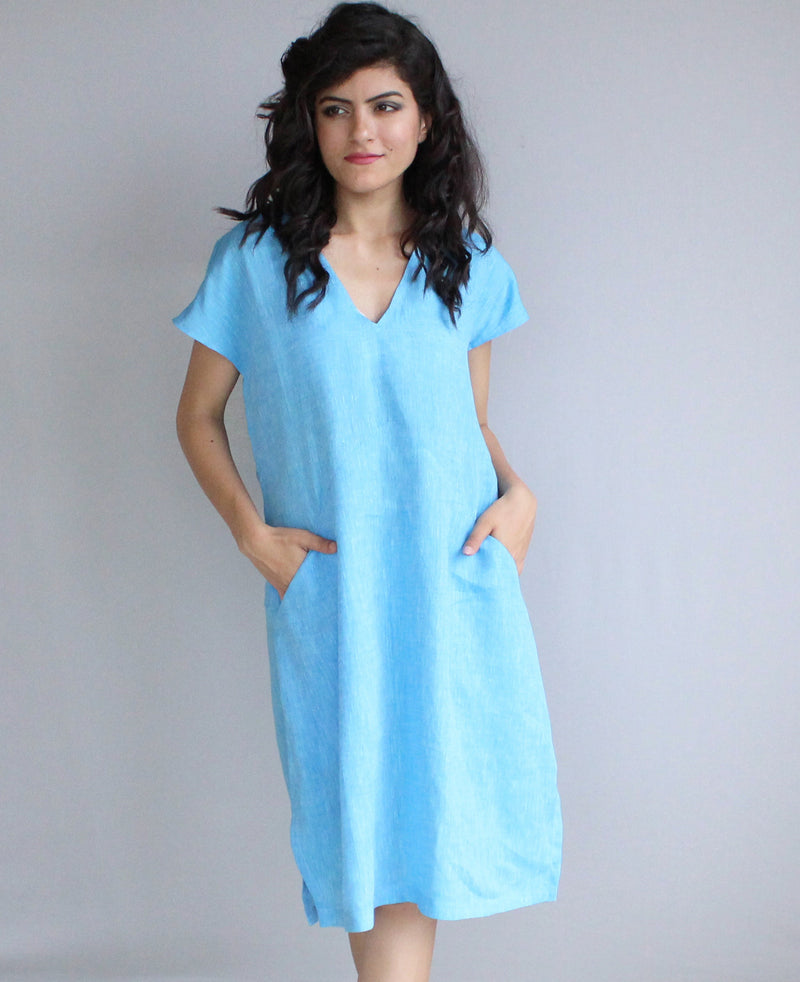 Blue Short Sleeve Linen Tunic Dress, photo 2