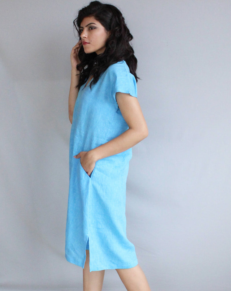 Blue Short Sleeve Linen Tunic Dress, photo 3