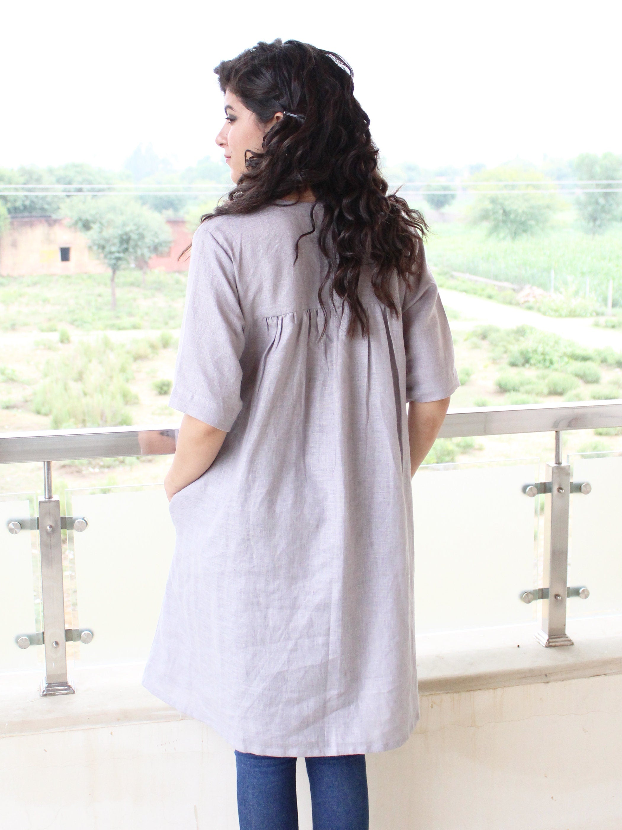 Loose Linen Tunic Dress: Smock with Pockets, Plus Size