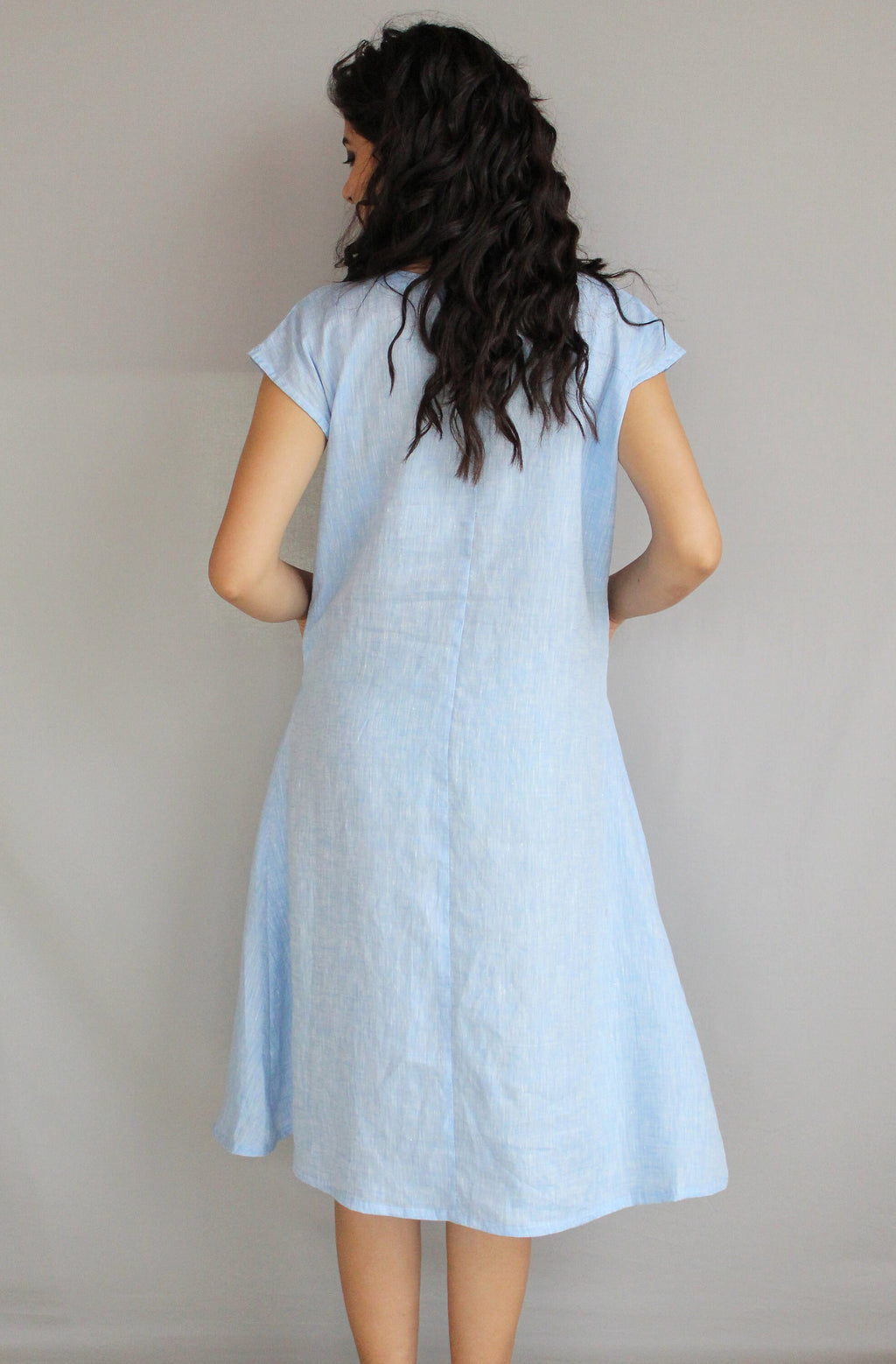 Linen Tunic Dress with Pockets Loose Fit Loungewear Drop Shoulder Dress Knee Length Washed Linen Tunic Pehrodesign