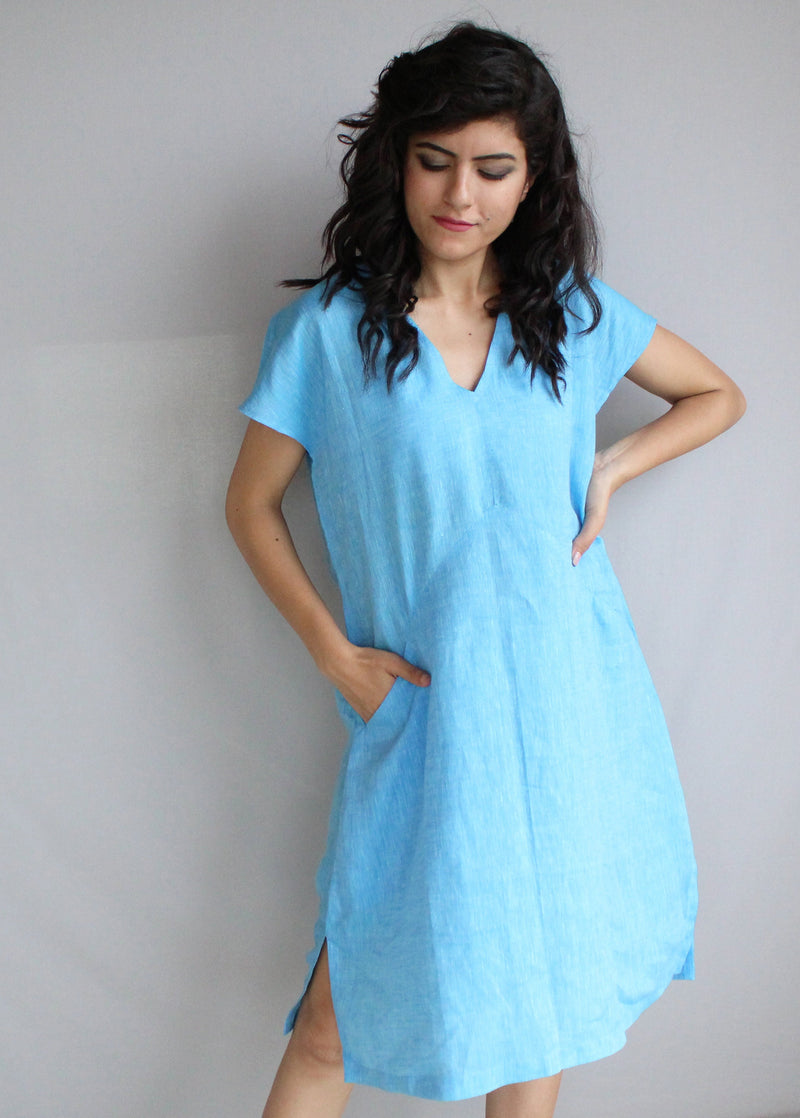 Blue Short Sleeve Linen Tunic Dress, photo 4