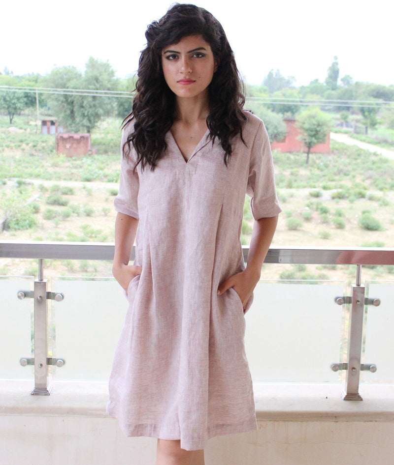 Linen Tunic Dress with Half Sleeves