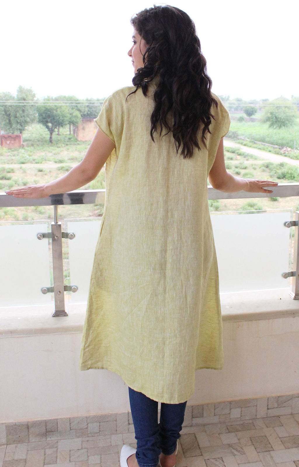 Handmade Linen Tunic Dress: Organic Short Sleeve Cowl Neck